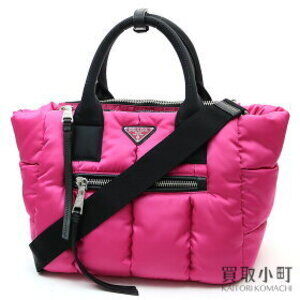 PRADA Tessuto Bomber Tote Bag Triangle Logo Pink Shoulder Handbag Crossbody